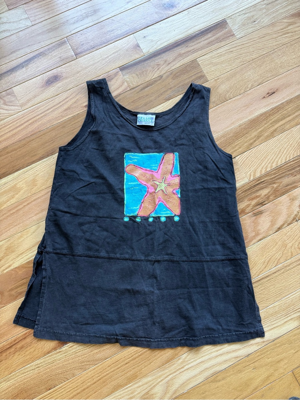 fresh produce Black Tank Top with Coral & Teal Starfish Patch vintage